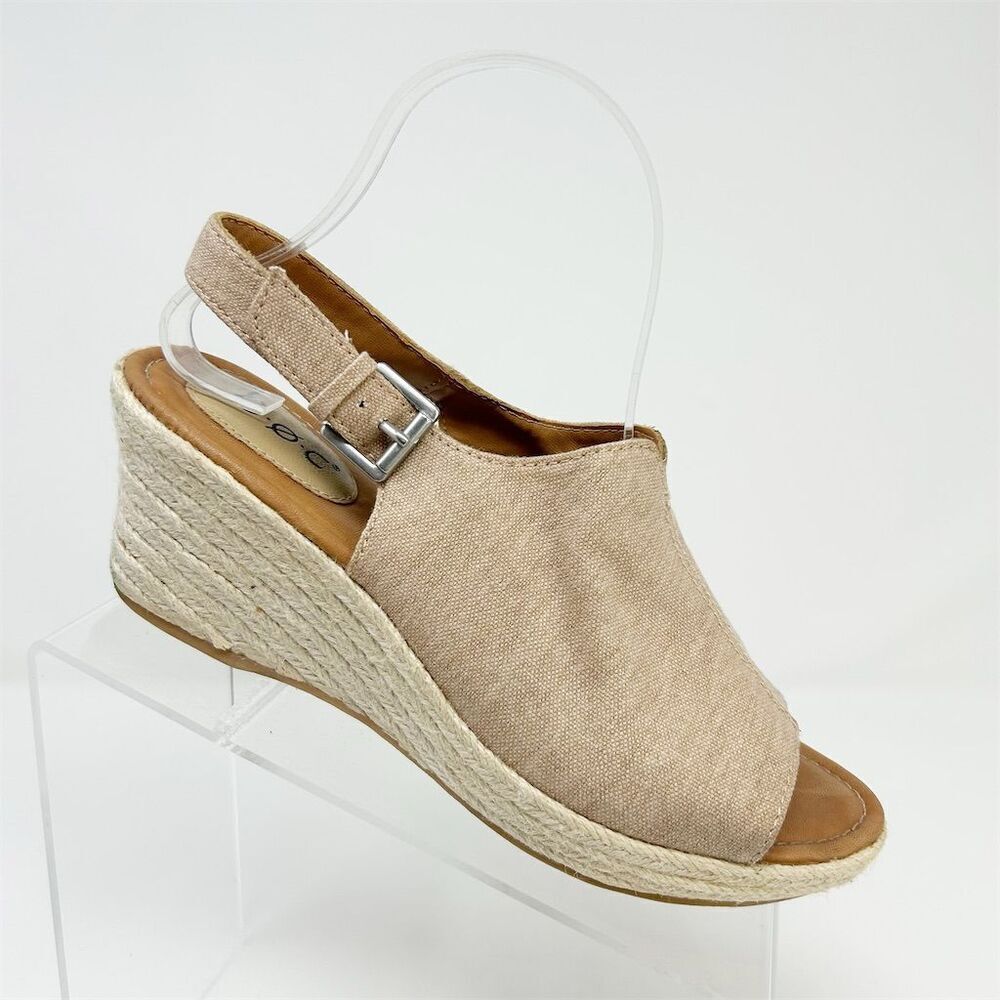 b.o.c. Women's Beige Slingback Espadrille Wedge Sandals Size 8M Summer Open Toe